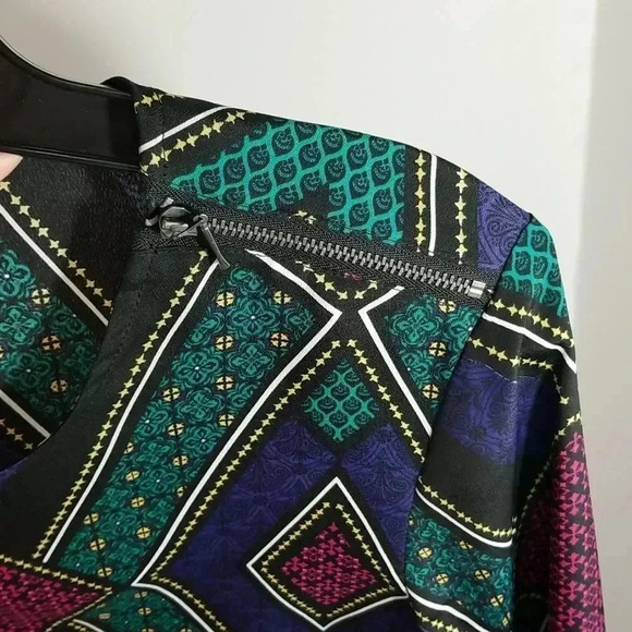 {Vintage- à la carte} 90s Art Deco Geometric Shape Polyester Blouse - Picture 9 of 11